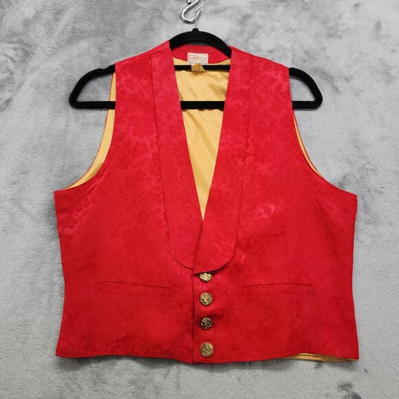 Vintage 50s Levi's Western Wear Big E Short Horn Poker Vest Mens M Red Jacquard - Picture 1 of 9
